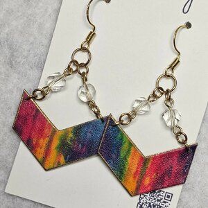 Handmade colorful chevron earrings with glass accent beads
